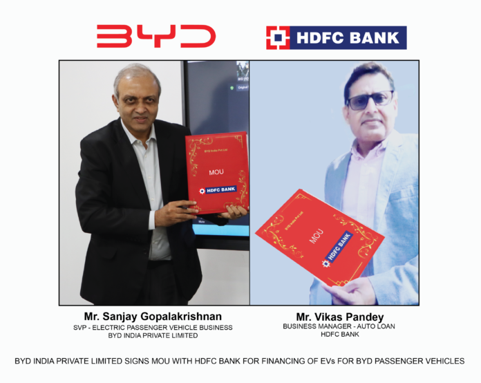 BYD India Partners with HDFC Bank for its Dealer Finance